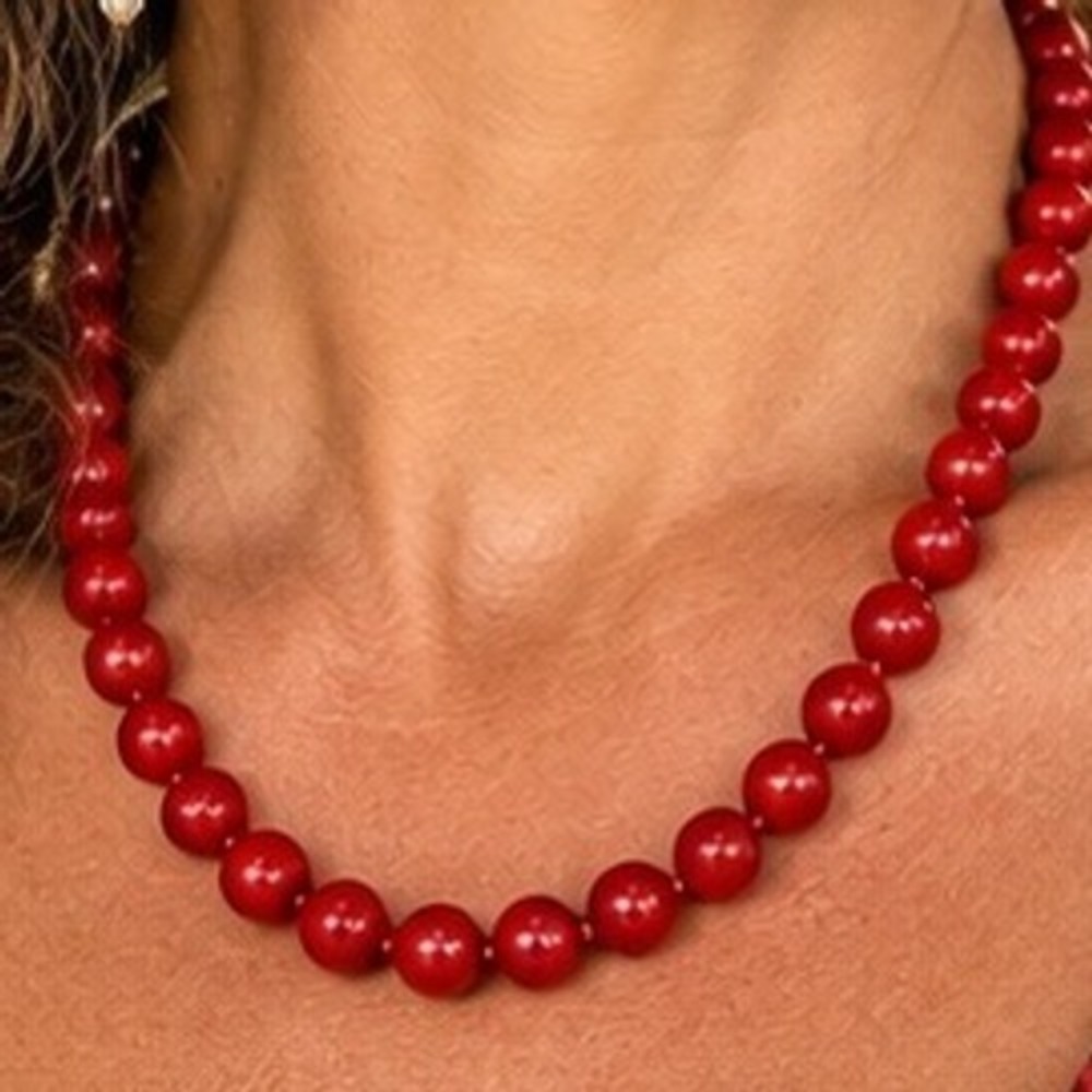 Simple Red Hand Knotted Classic Necklace Acrylic Gold Tone Spring Ring Clasp